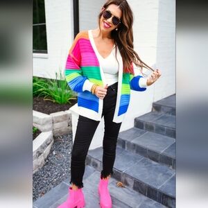 🌈NIP/NWT Jess Lea "Rainbow🌈 Dreams Cardigan" Neon😎 Rainbow🌈 Sz XL🌈